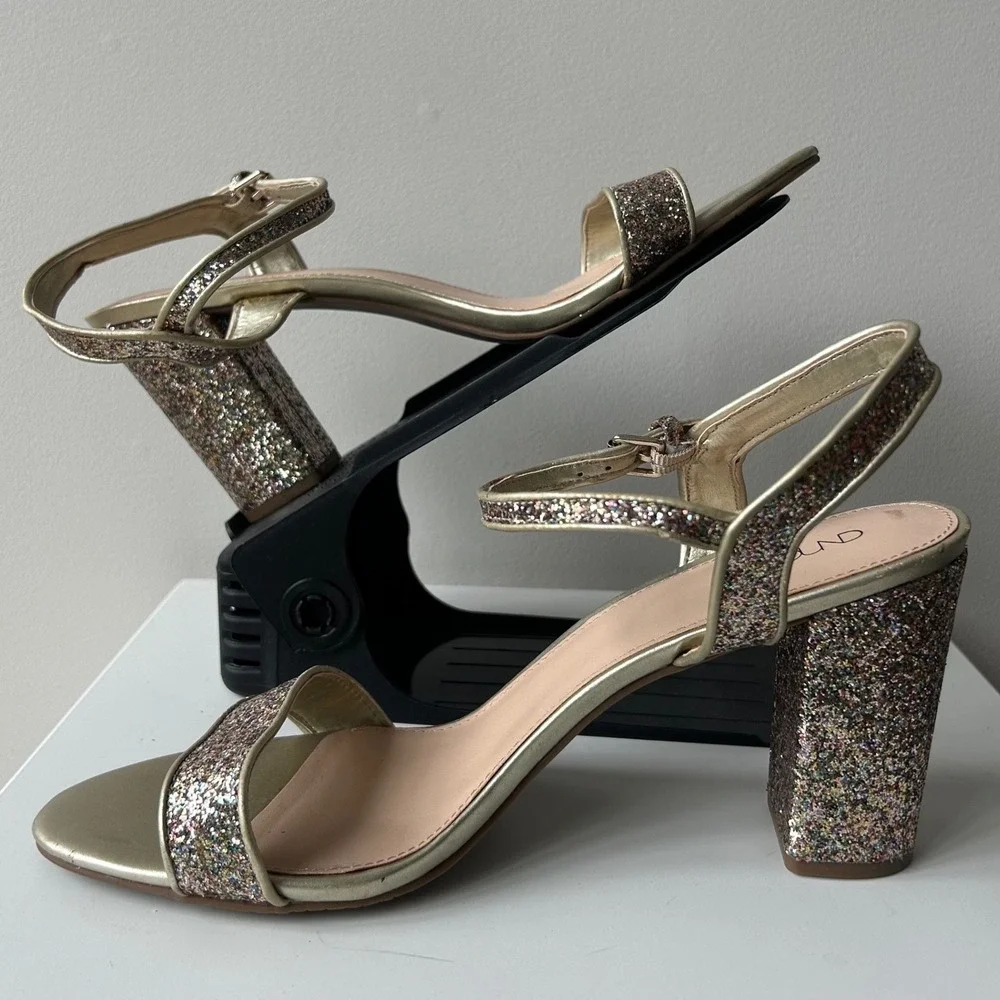 Abound Glitter Block Heel Sandals 12M Gold Colorful Sparkle Party Wedding Glam‎
